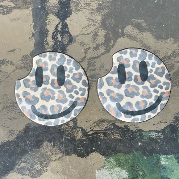 Camo Smiley Face Car Coaster 2 Pack - Picture 4 of 7